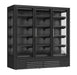 Black wall mounted freezer with three glass doors and digital display temperature controls