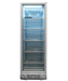 White single glass door upright freezer with LED lighting and five wire shelves view 2