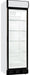 White upright glass door display refrigerator with LED lighting and left-opening door