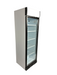 White upright glass door display refrigerator with LED lighting and left-opening door view 4