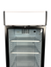 White upright glass door display refrigerator with LED lighting and left-opening door view 5