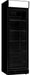 Tall black glass door display fridge with internal lighting and five shelves