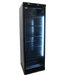 Black upright single glass door display refrigerator with bottle display inside view 6