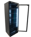 Black upright single glass door display refrigerator with bottle display inside view 3