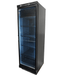 Black upright single glass door display refrigerator with bottle display inside view 2
