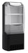 Black freestanding impulse cooler with curved glass door and LED lighting, 655mm wide