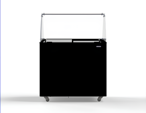 Black chest freezer with lift-up lid for ice cream display, 909mm wide view 2