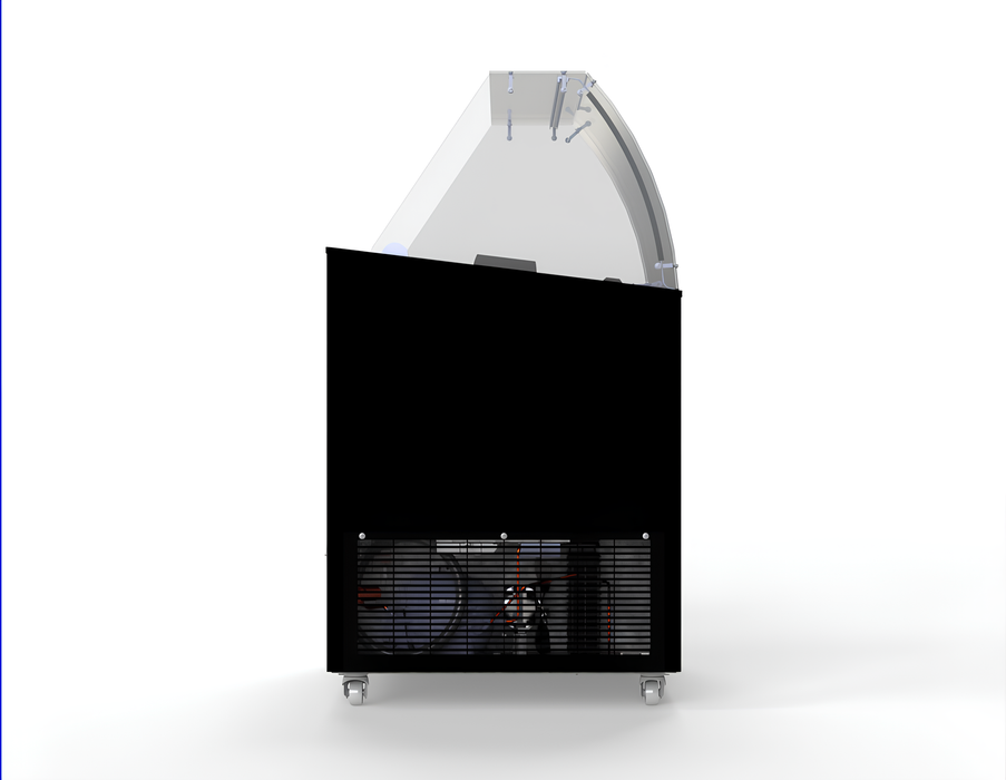 Black chest freezer with lift-up lid for ice cream display, 909mm wide view 3