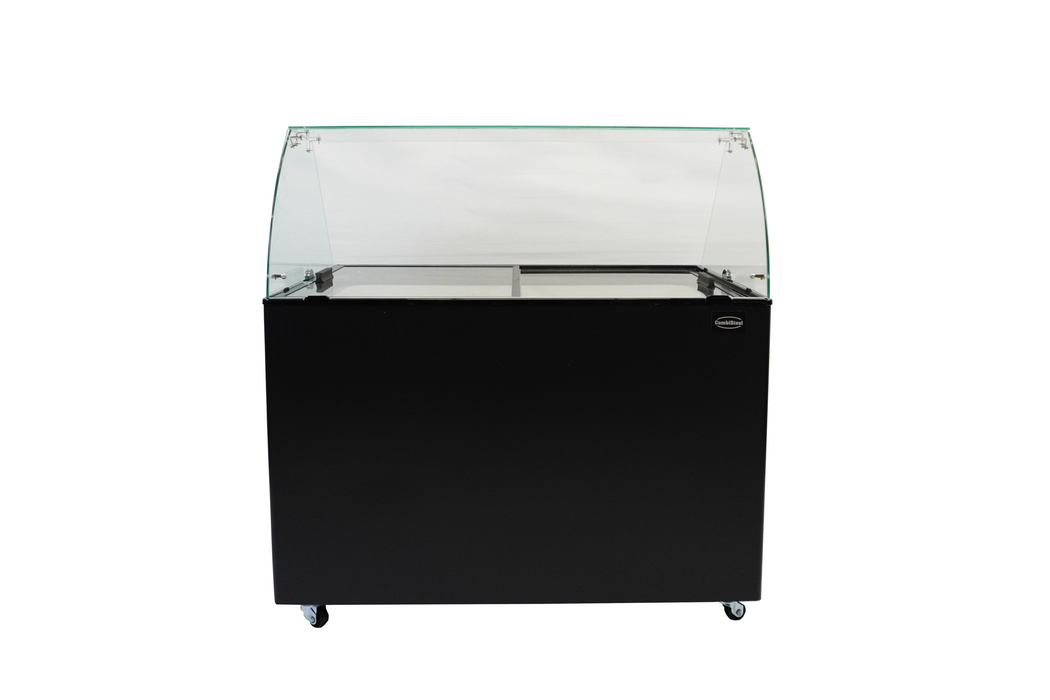 Black chest freezer with flat lid for ice cream storage, 1184mm wide view 7