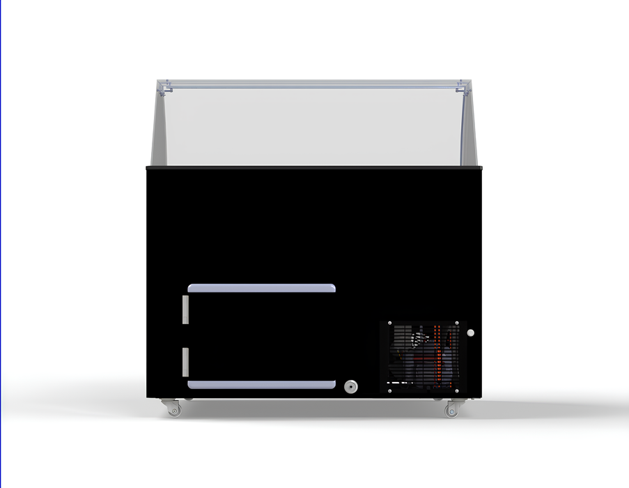Black chest freezer with flat lid for ice cream storage, 1184mm wide view 4