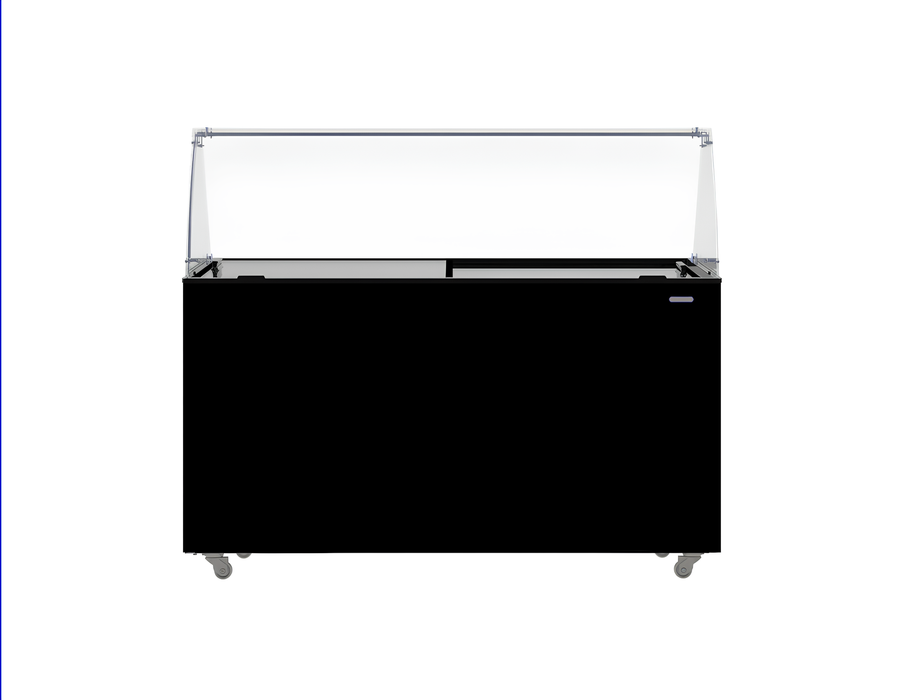 Black chest freezer with open top for ice cream bin storage, 1439mm wide view 2