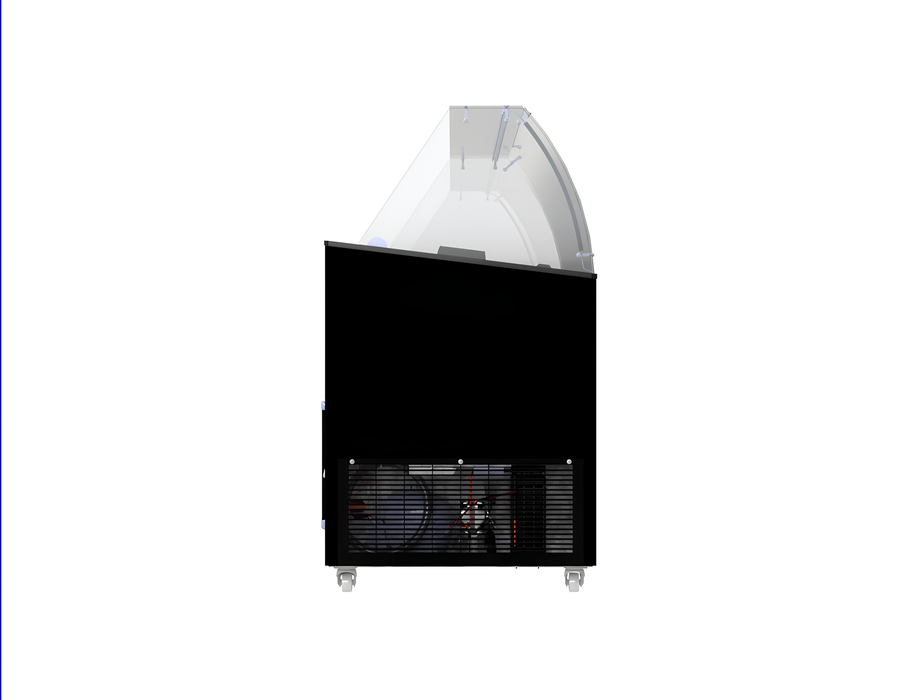 Black chest freezer with open top for ice cream bin storage, 1439mm wide view 3