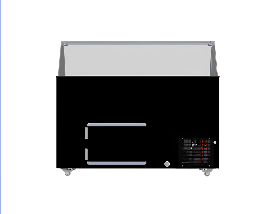 Black chest freezer with open top for ice cream bin storage, 1439mm wide view 4