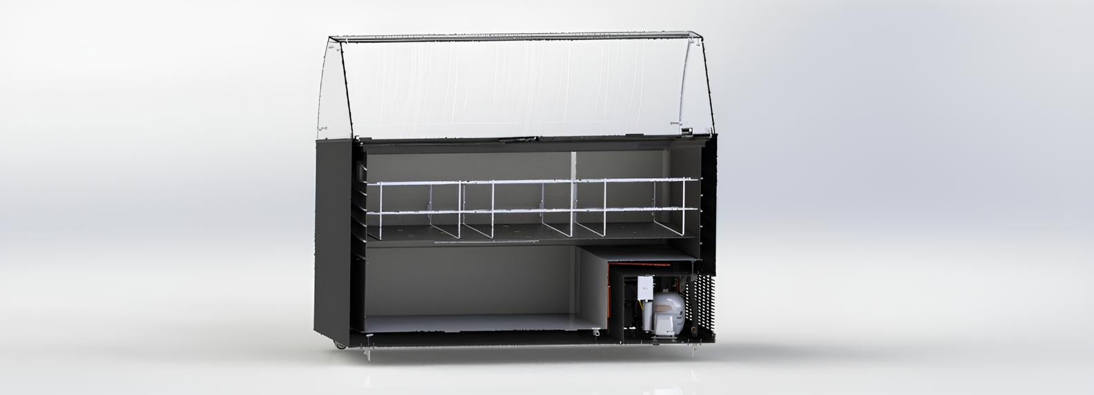 Black chest freezer with open top for ice cream bin storage, 1439mm wide view 6