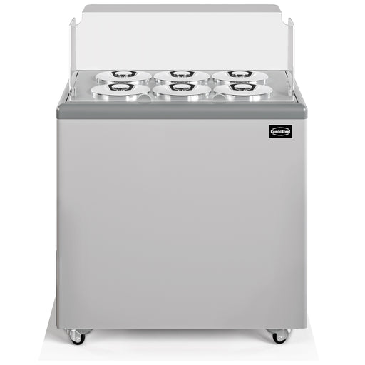 White freestanding chest freezer with sloped glass display top for ice cream storage
