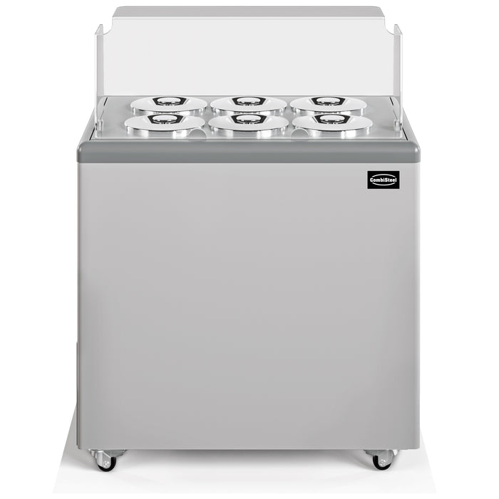 White freestanding chest freezer with sloped glass display top for ice cream storage