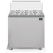 White freestanding chest freezer with sloped glass display top for ice cream storage