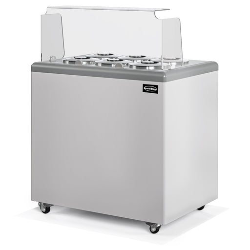 White freestanding chest freezer with sloped glass display top for ice cream storage view 2