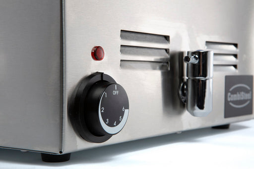 Stainless steel tabletop bain-marie with integral drain tap and control knob view 2