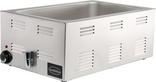 Stainless steel tabletop bain-marie with integral drain tap and control knob