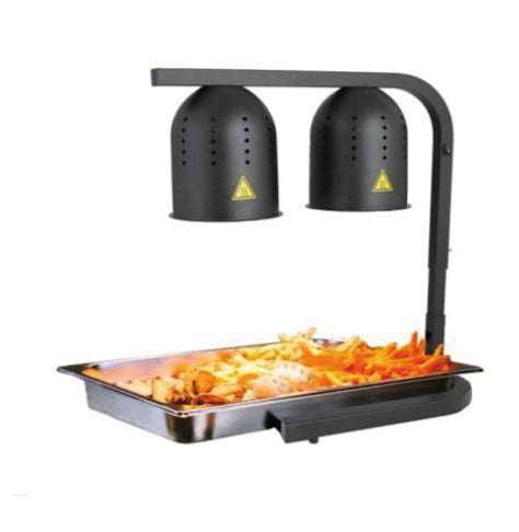 Black telescopic heat lamp with adjustable stand and mounted heating element view 3