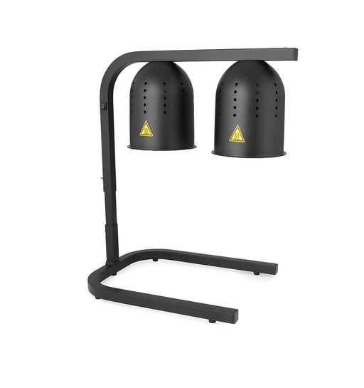 Black telescopic heat lamp with adjustable stand and mounted heating element view 2