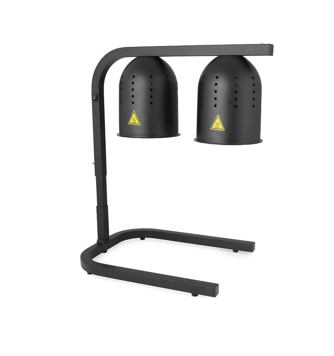 Black telescopic heat lamp with adjustable stand and mounted heating element view 2