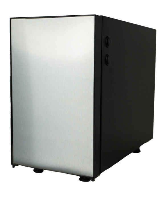 Black and stainless steel countertop milk cooler with integrated container and 7mm milk outlet. view 4