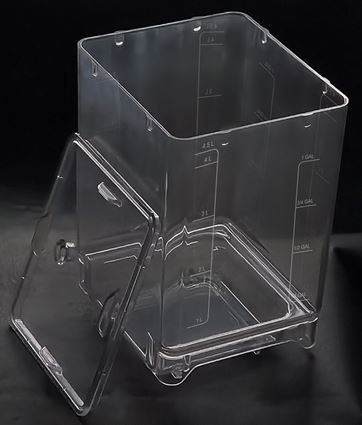 Transparent plastic milk container with 4.5 litre capacity