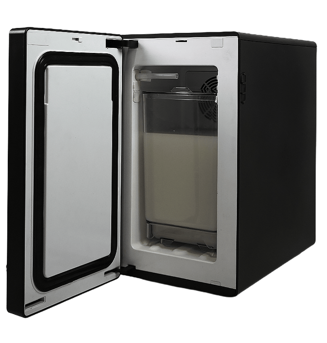 Black countertop milk cooler with touch screen control and milk container, 220mm wide view 2