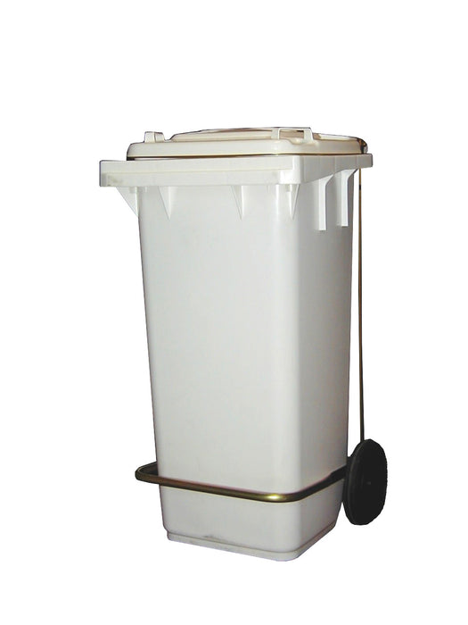 White pedal-operated waste disposal bin, 120 litre capacity