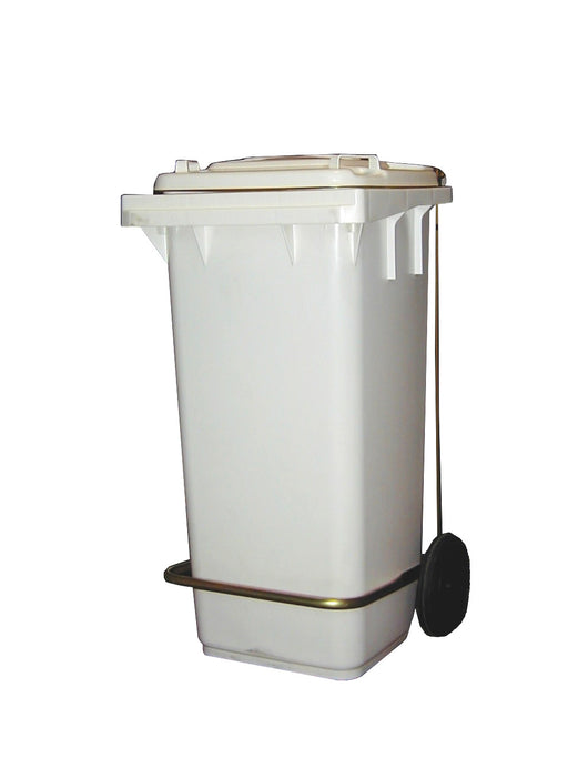 White pedal operated waste disposal bin, 240 litre capacity