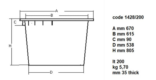 White 200 litre waste disposal bin with 670mm diameter view 2