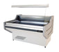 White three-door display fridge with LED lighting and product visibility from front