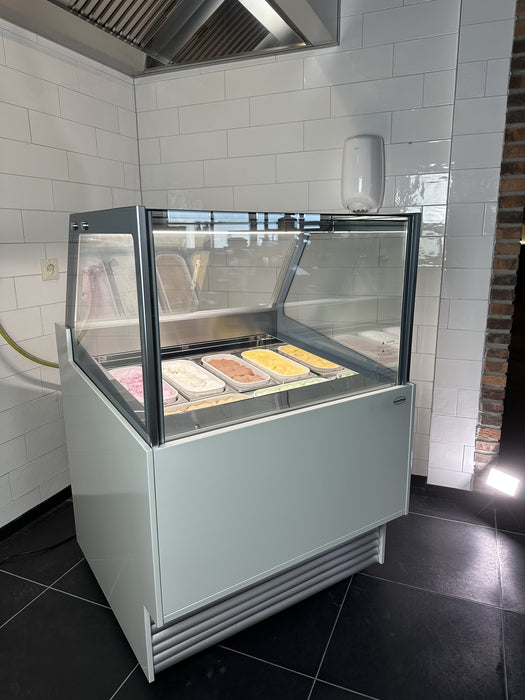 White ventilated chest freezer ice cream display unit with straight glass window and LED lighting view 5