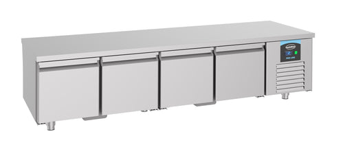 Stainless steel four door refrigerated counter with digital display panel