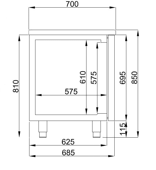 Stainless steel three door undercounter freezer with digital control panel view 3