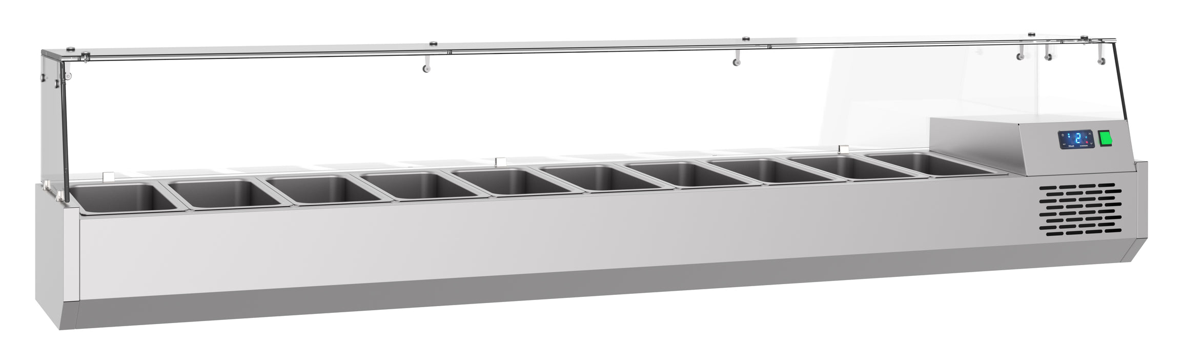 Stainless steel refrigerated counter top with 10 x 1/3 GN capacity and digital controls