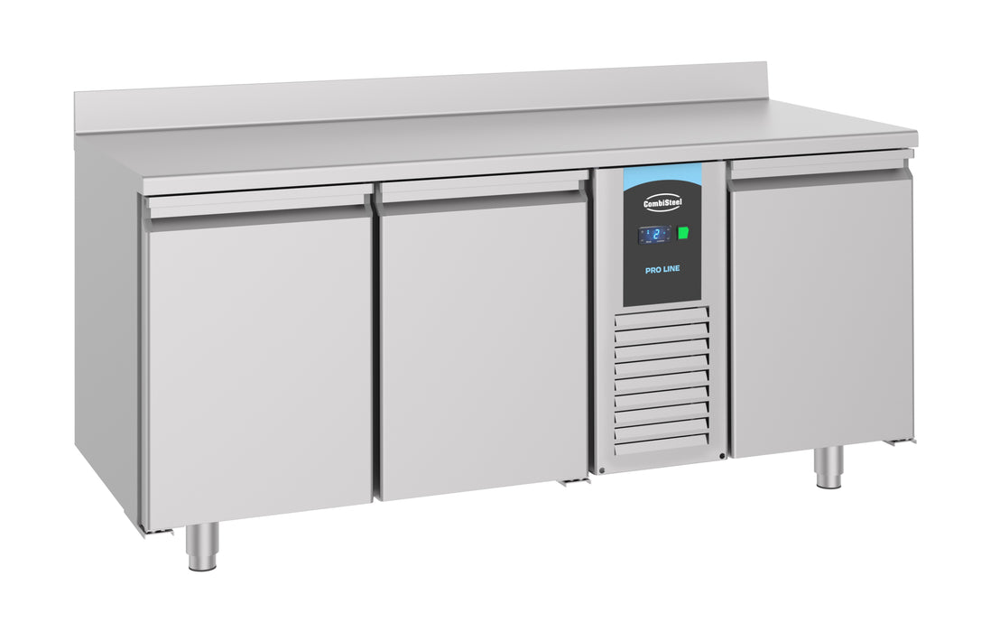 Stainless steel three-door refrigerated counter upstand, 1785mm wide
