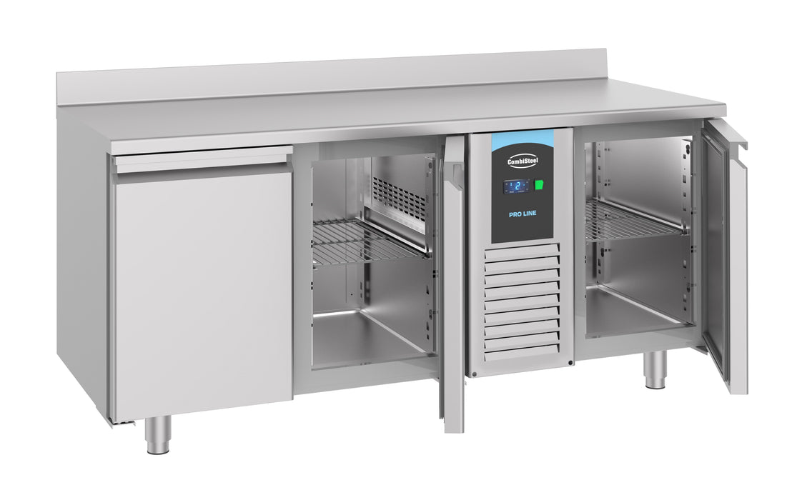 Stainless steel three-door refrigerated counter upstand, 1785mm wide view 2