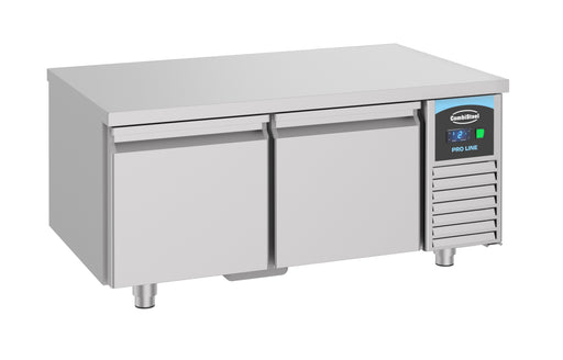 Stainless steel refrigerated prep counter with two drawers and digital display