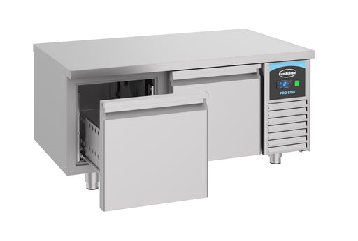 Stainless steel refrigerated prep counter with two drawers and digital display view 2