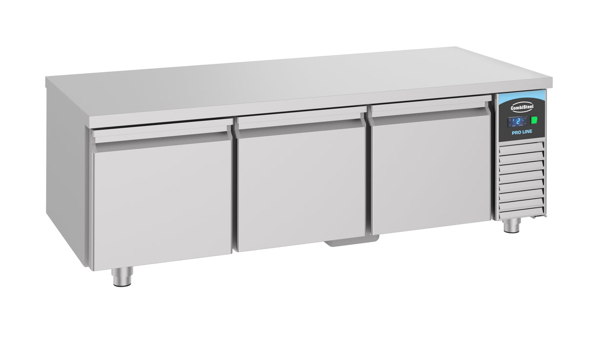 Stainless steel 3 drawer refrigerated counter, 1600mm wide, 600mm height