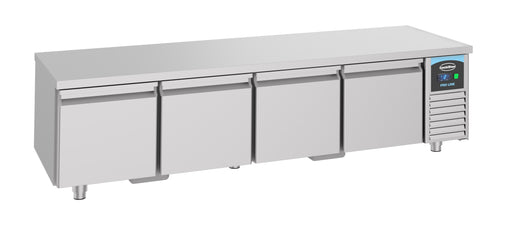 Stainless steel 4 drawer refrigerated prep counter with digital temperature display