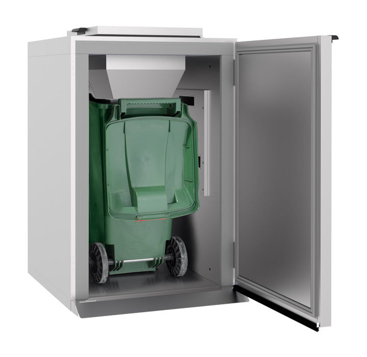Stainless steel single door waste refrigerator with right hand hinge and digital display view 2