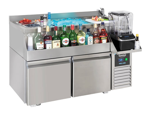 Stainless steel 2 door undercounter refrigerator with cocktail bar work station