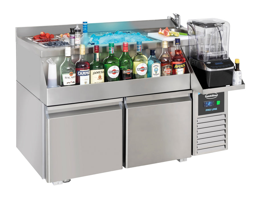 Stainless steel 2 door undercounter refrigerator with cocktail bar work station