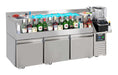 Stainless steel 3 door refrigerated counter unit with cocktail bar station