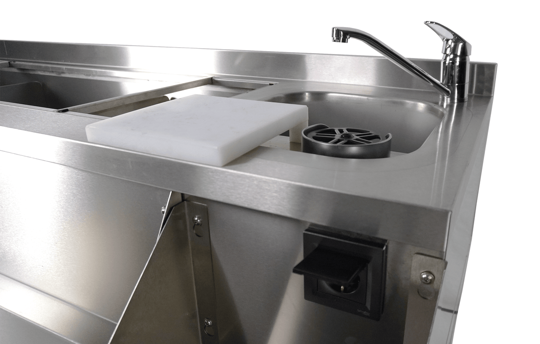 Stainless steel 2 door undercounter refrigerator with cocktail bar work station view 3