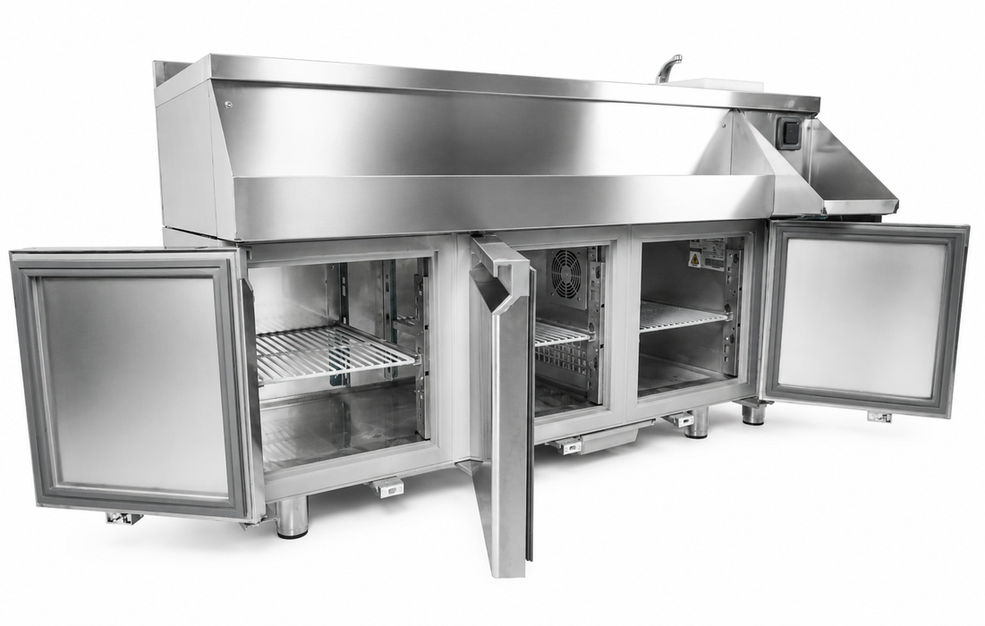 Stainless steel 3 door refrigerated counter unit with cocktail bar station view 5